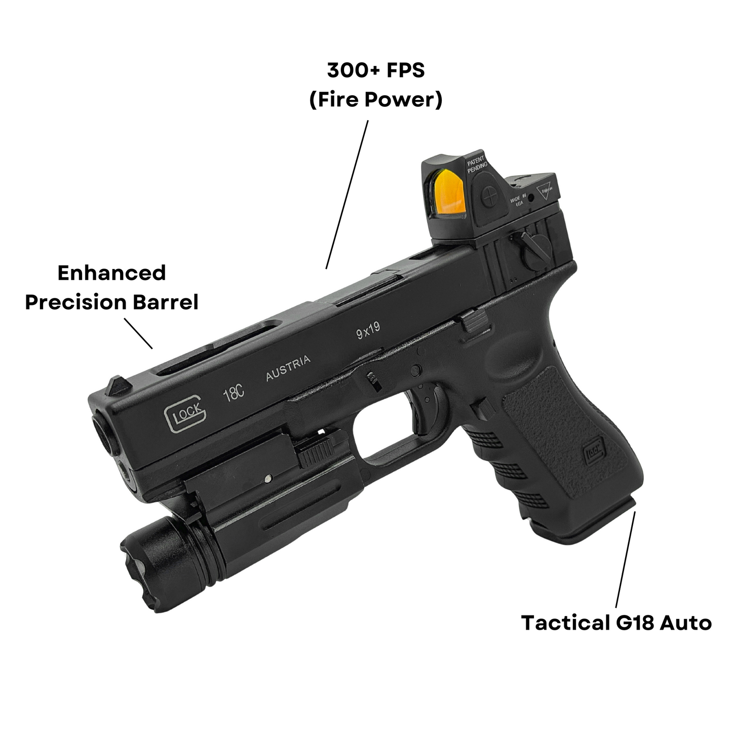 "G18 Auto Tactical" Competition Custom Pistol - Gel Blaster (Metal)