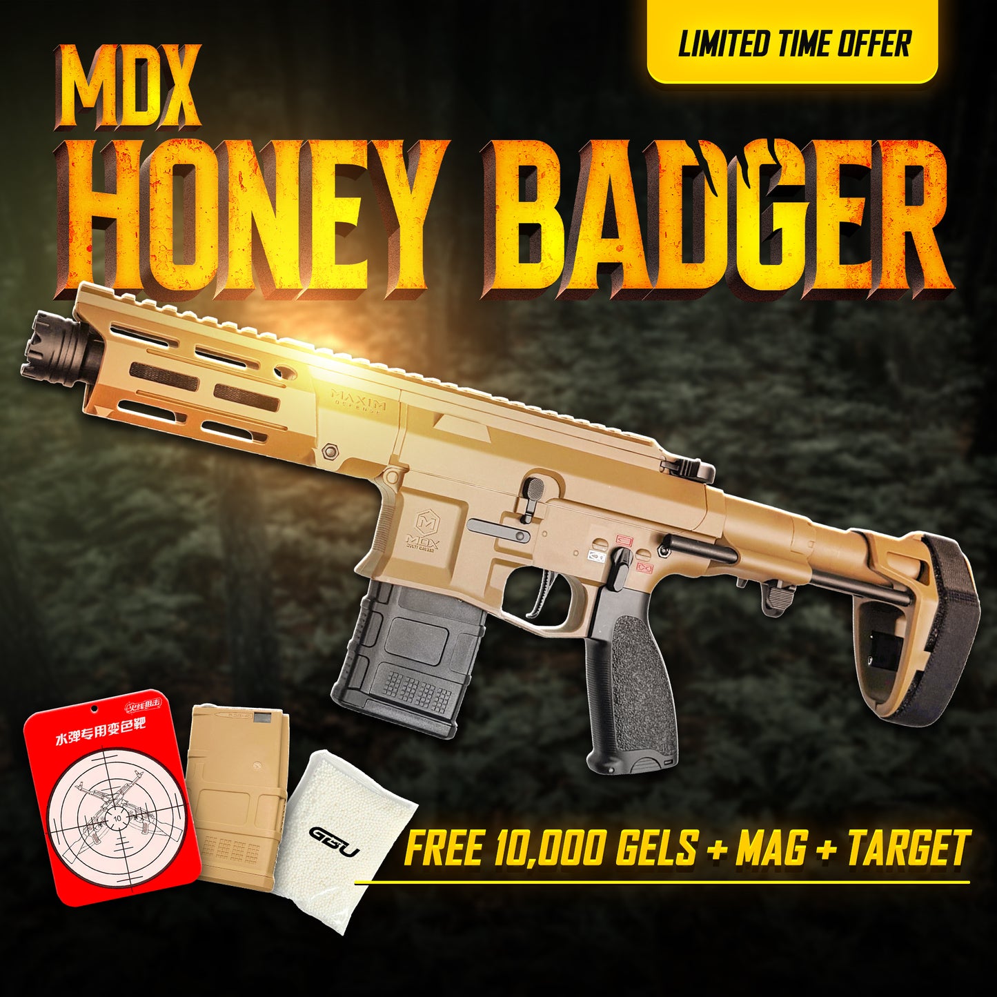 Upgraded Maxim Defence MDX Honey Badger - Gel Blaster (Tan)